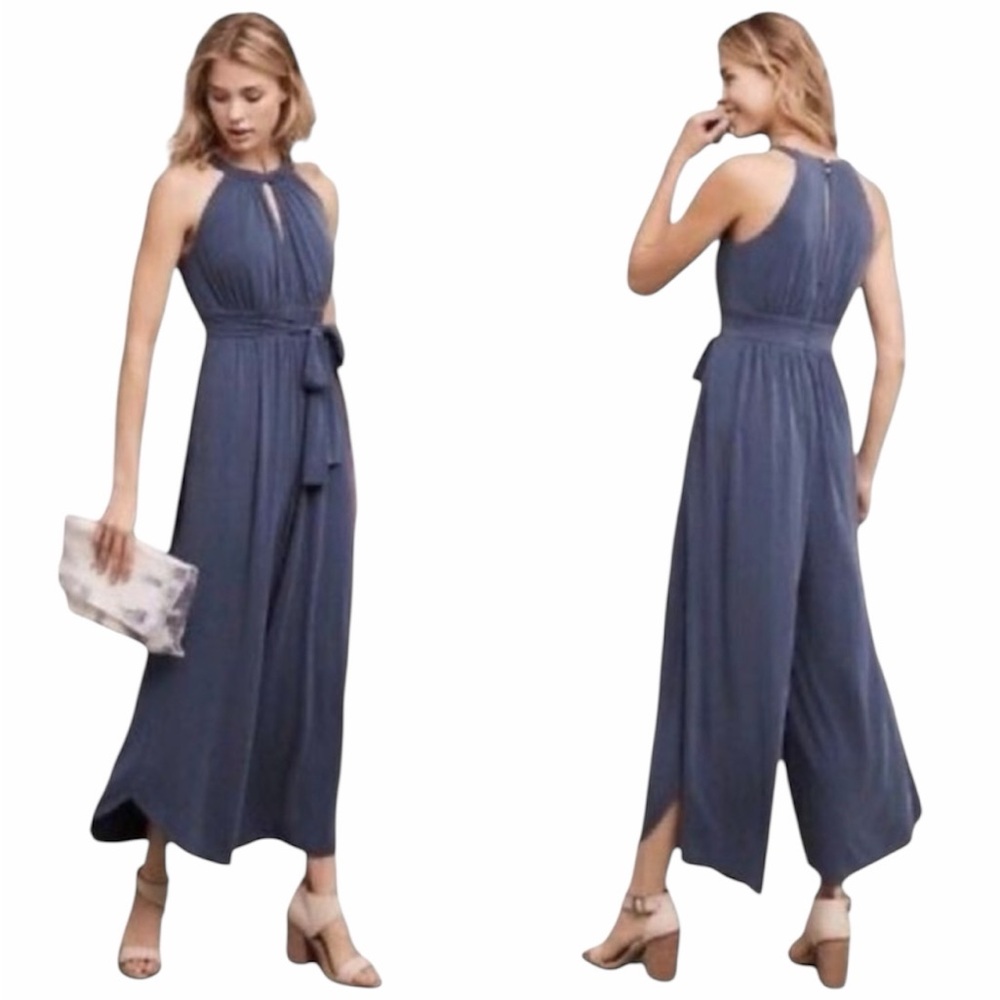 Anthropologie Moulinette Soeurs Blue Wide Leg Halter Jumpsuit Size Medium